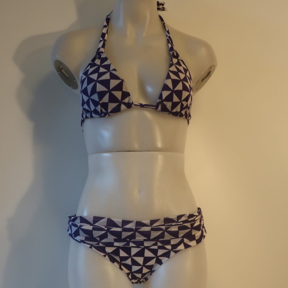 Womens Salinas Purple White Geometric Print 2pc Swimsuit Halter Bikini M *